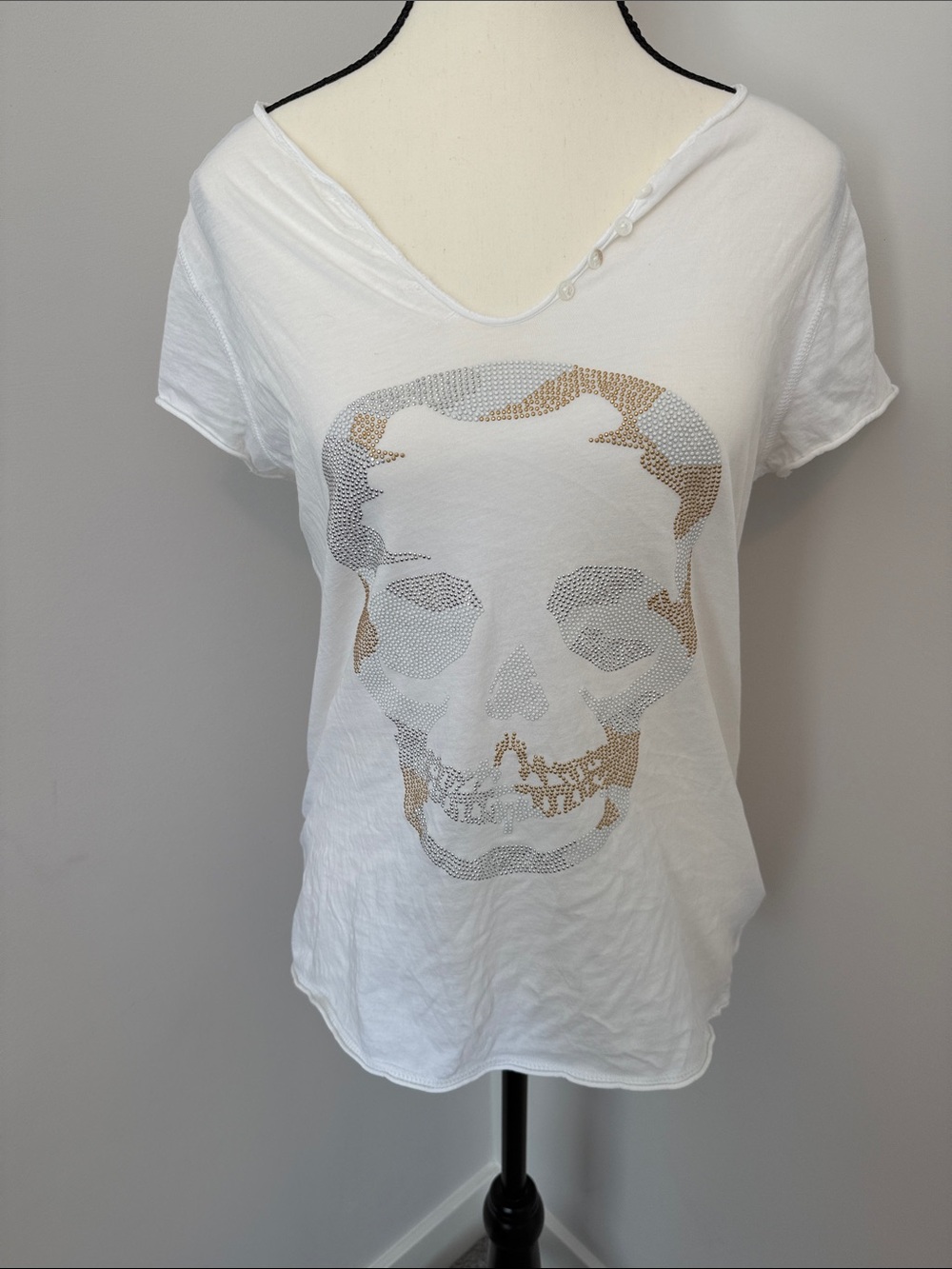 Zadig & Voltaire Camo Women’s Skull Tee with Metallic Accent